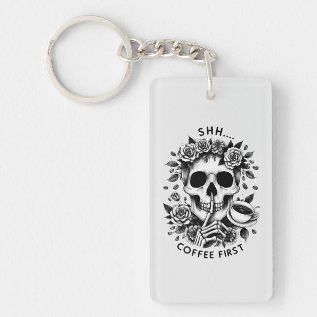 Llavero Shhh...Coffee First Skull Shushing Keychain (Frente)