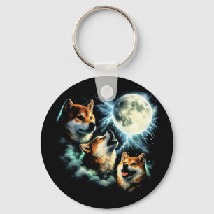 Llavero Shiba Inu Aullando a la Luna Gráfico Celestial