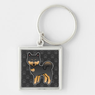 Llavero Shiba Inu de dibujos animados negro y marrón