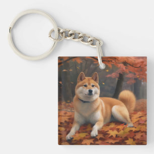 Llavero Shiba Inu en otoño inspira la caída de las hojas