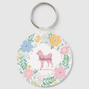 Llavero Shiba Inu Rosa Pastel con Corona y Nombre Personal