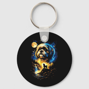 Llavero Shih Tzu Aullando a La Luna Vintage 90s Perro Dive