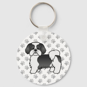 Llavero Shih Tzu blanco y negro perro de dibujos animados 