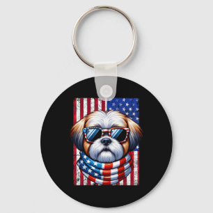 Llavero Shih Tzu Con Bandera Estadounidense 4 De Julio Pat