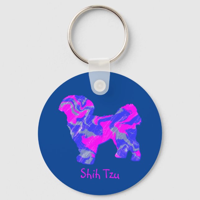 Llavero Shih Tzu Cute Perro Silhouette loca rosa caliente  (Anverso)