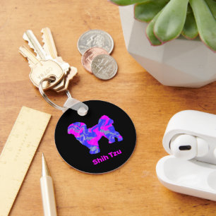 Llavero Shih Tzu Cute Perro Silhouette loca rosa caliente 
