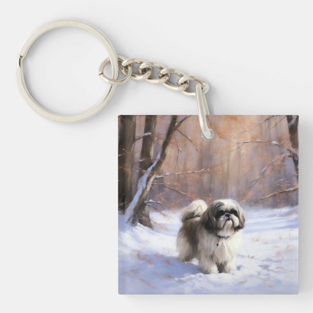 Llavero Shih Tzu deja que nieve Navidades (Frente)
