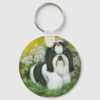 Llavero Shih Tzu en la cadena de claves del jardín