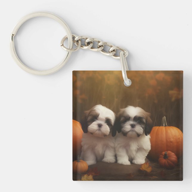 Llavero Shih Tzu Puppy Calabaza deslumbrante de otoño (Frente)