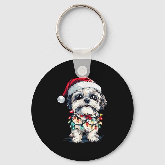 Llavero Shih Tzu Santa Christmas Tree enciende la Navidad  (Anverso)