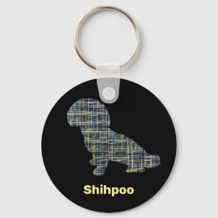 Llavero Shihpoo Dog Silhouette Líneas de Cuadrícula Amaril
