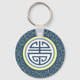 Llavero Shou Chinese Longevity Symbol - Blue and Yellow