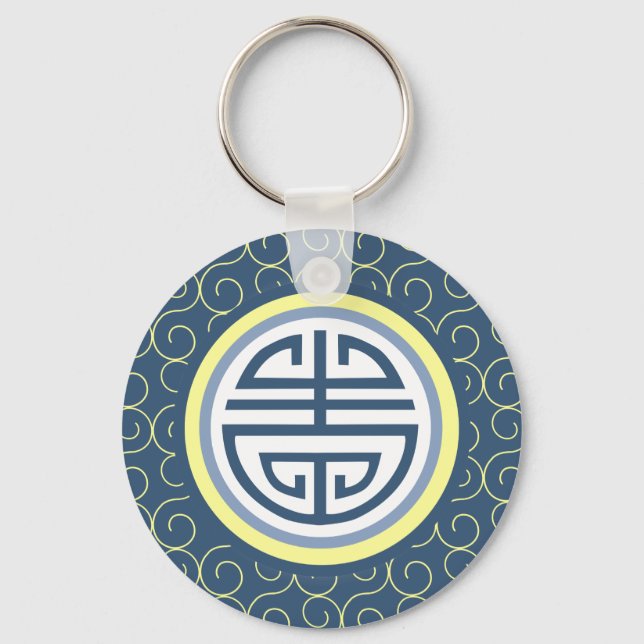 Llavero Shou Chinese Longevity Symbol - Blue and Yellow (Anverso)