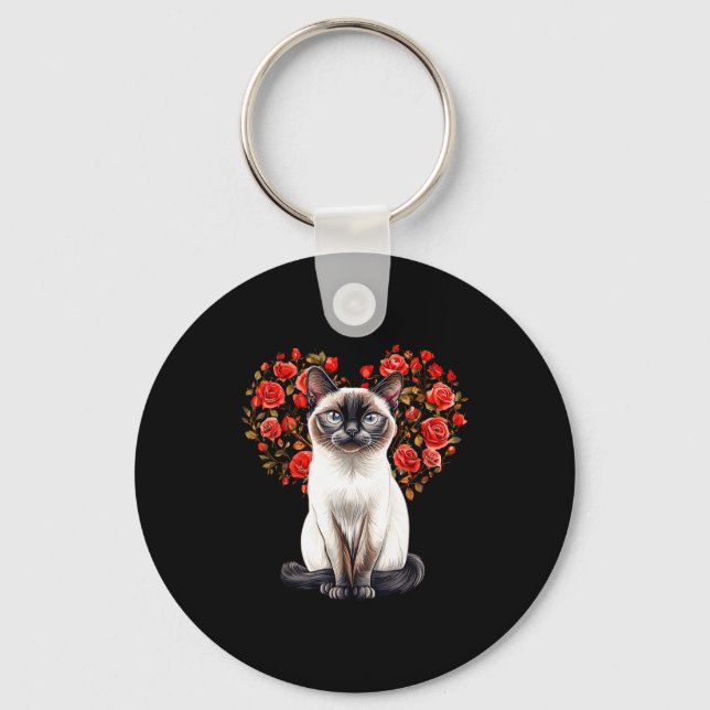 Llavero Siamese Cat Lover Floral Heart Valentines Day  (Anverso)