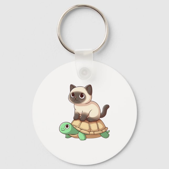 Llavero Siamese cat rides turtle Copy (Anverso)