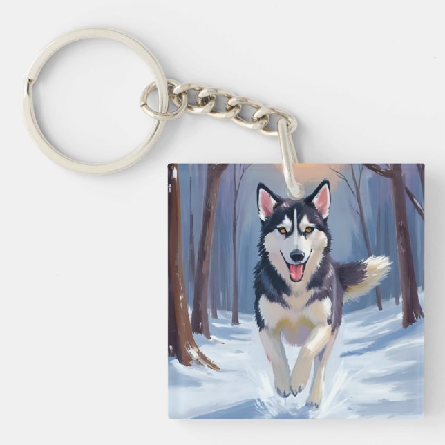 Llavero Siberian Husky | Dog Painting Winter (Frente)