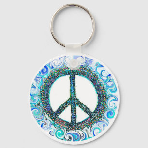 Llavero Signo de paz con olas azules