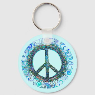 Llavero Signo de paz con olas azules
