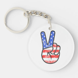 Llavero Signo de paz de bandera estadounidense da la mano
