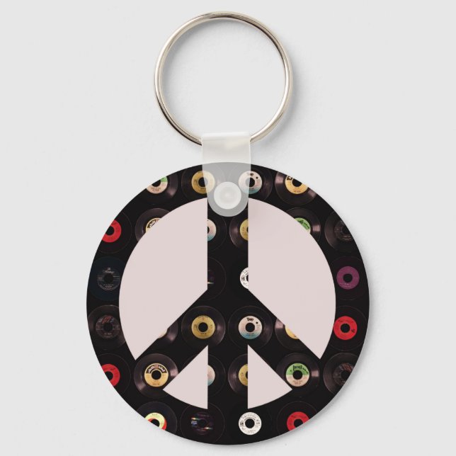 Llavero Signo de paz del registro de vinilo retro (Anverso)