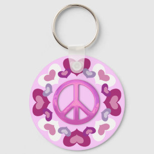Llavero Signo de paz rosa y corazón de bonito