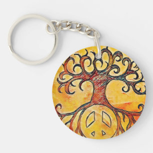 Llavero Signo de paz y clave acrílica de árbol