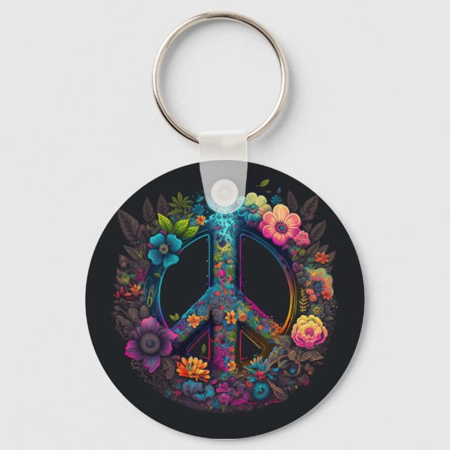 Llavero Signo Neon Floral Peace (Anverso)