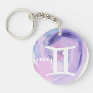 Llavero Signo zodiacal de Géminis personalizado en acuarel