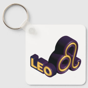 Llavero Signo zodiacal Leo y diseño de texto
