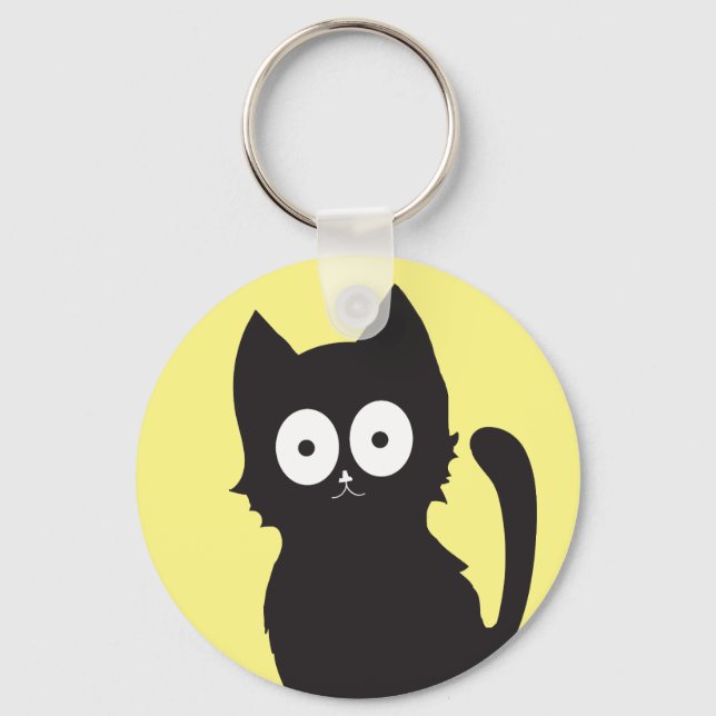 Llavero Silhouette de gatito negro alegre (Anverso)