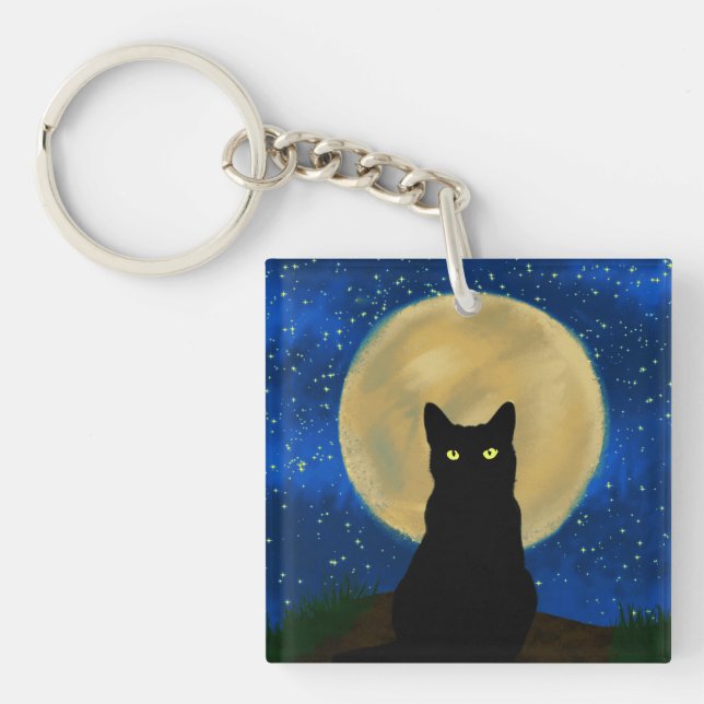 Llavero Silhouette de Halloween Black Cat Moonlit (Frente)