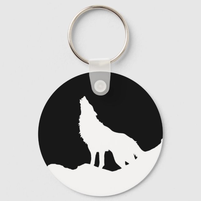 Llavero Silhouette de Lobo de Arte Pop Blanco y Negro (Anverso)