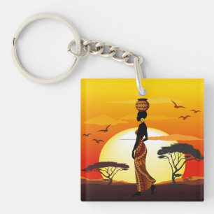 Llavero Silhouette de una bella mujer africana sobre los S