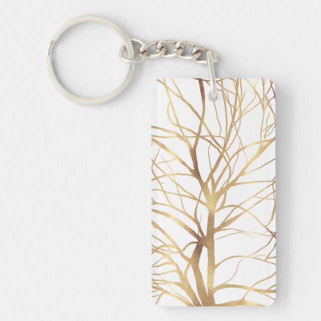Llavero Silhouette moderna de árbol de oro Diseño blanco m (Frente)