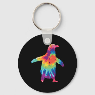 Llavero Silhouette Pingüino Tie Dye Retro Groovy Hippie Ho