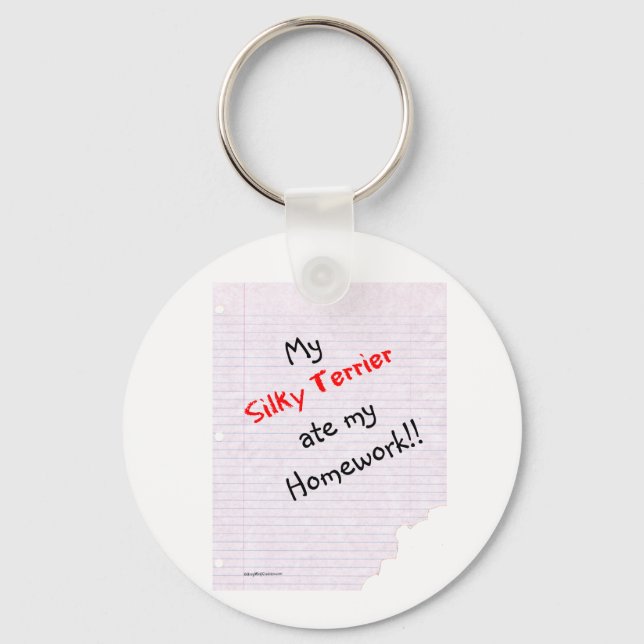 Llavero Silky Terrier Ate my Homework Keychain (Anverso)
