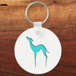 Llavero Silueta azul turquesa de perro blanco de Greyhound