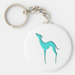 Llavero Silueta azul turquesa de perro blanco de Greyhound