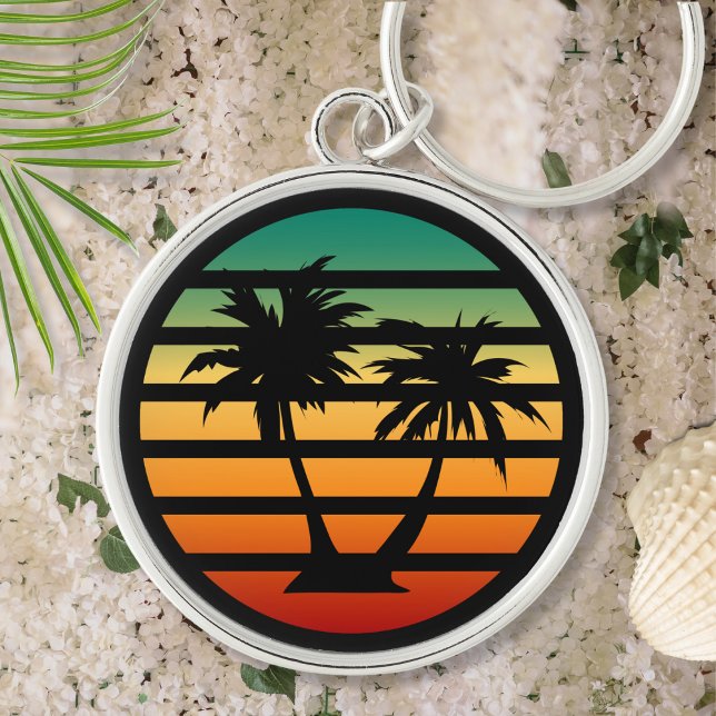 Llavero Silueta de árbol de palmas con banda negra (Palm Tree Silhouette Key Chain)