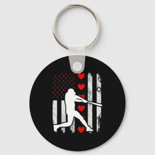 Llavero silueta de béisbol corazón bandera de EE. UU. cora