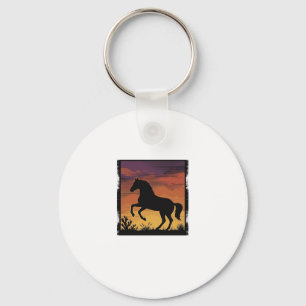 Llavero Silueta de caballo de puesta de sol vintage grabad