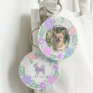 Llavero Silueta de Chihuahua Lavanda con Nombre y Foto Per