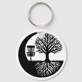Llavero Silueta de disco de golf en blanco y negro