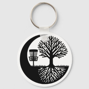 Llavero Silueta de disco de golf en blanco y negro