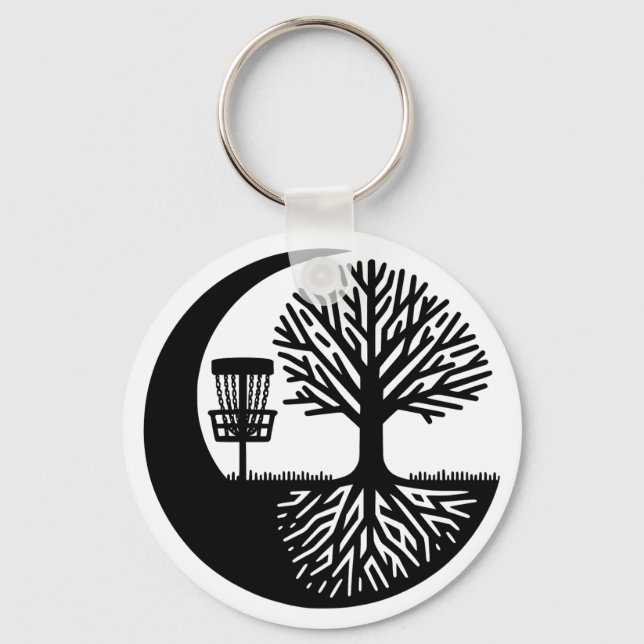 Llavero Silueta de disco de golf en blanco y negro (Anverso)