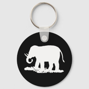 Llavero Silueta de elefante blanco y negro