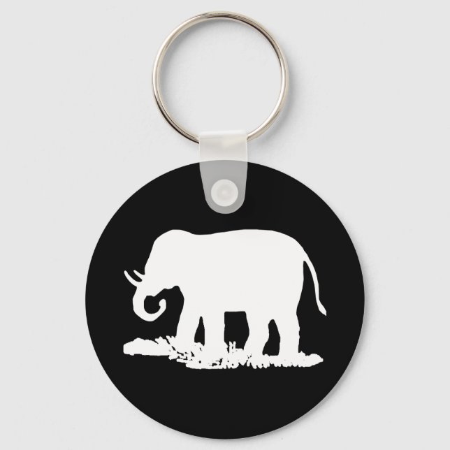 Llavero Silueta de elefante blanco y negro (Anverso)