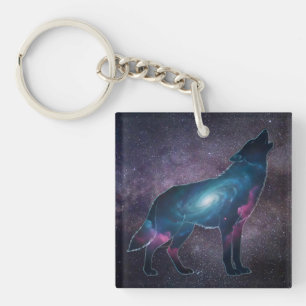 Llavero Silueta de lobo aullador galáctico