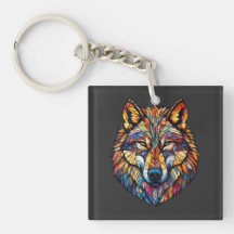 Silueta de lobo colorida en vidrio teñido de mosai