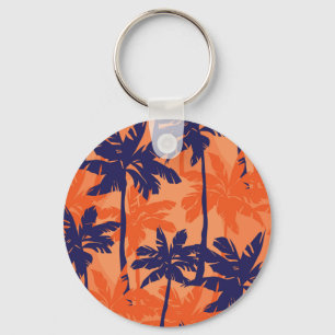 Llavero Silueta de palmera azul, fondo naranja